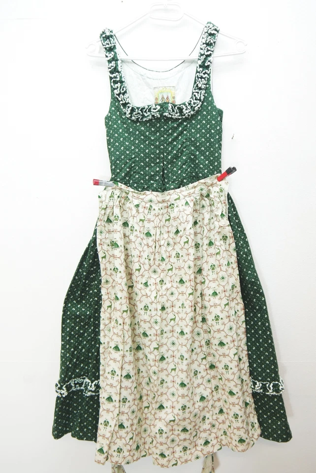 Klasse 70er Vintage Wenger Dirndl grün Borte und Feinmuster mit Schürze Gr.30 - Bild 1 von 4