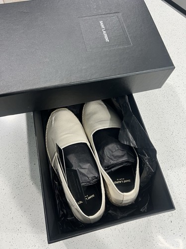 Saint Laurent White Leather Slip On Espadrilles Flats 20 SL Emb Es. Size 40 - Picture 2 of 7