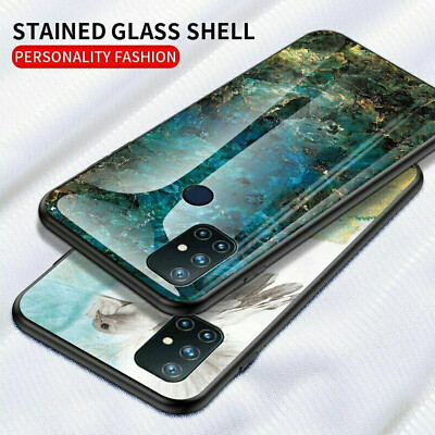 For OnePlus 9 Pro/Nord N10/N100/N200 5G Marble Tempered Glass TPU Case Cover