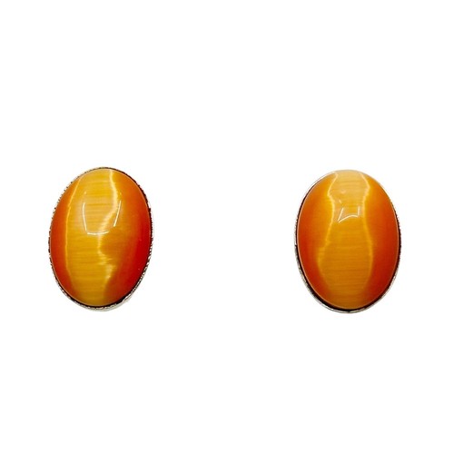Sterling silver cat's eye glass fiber optic earrings - GM675