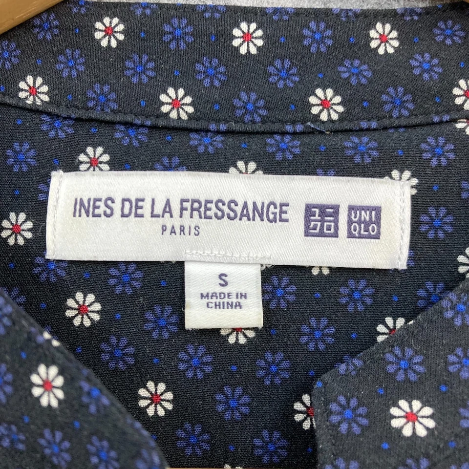 Uniqlo Ines De La Fressange Blouse Top Womens S Small Blue Floral Button 25014 - Image 3 of 4