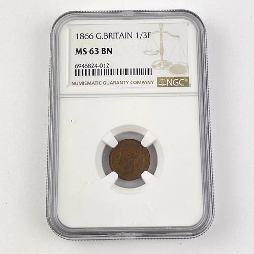 NGC Graded 1866 Great Britain 1/3F 1/3 Third Farthing MS63 MS 63 BN Coin