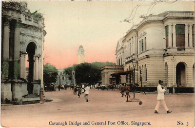PC SINGAPORE, CAVANAGH BRIDGE, POST OFFICE, Vintage Postcard (b47714)