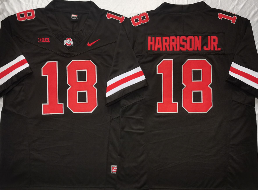 NWT Marvin Harrison Jr 18#  Ohio State OSU Red/Black Buckeyes Stitched Jersey