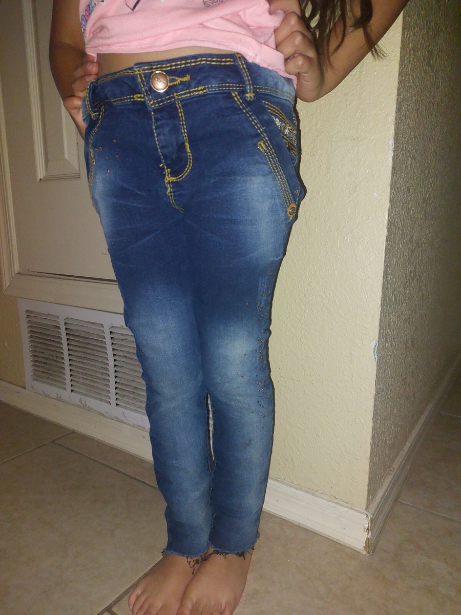 Rare Unique! Sz 6-7 Lot of Girls Jeans D'Margo skinny ripped gold  Rhinestones