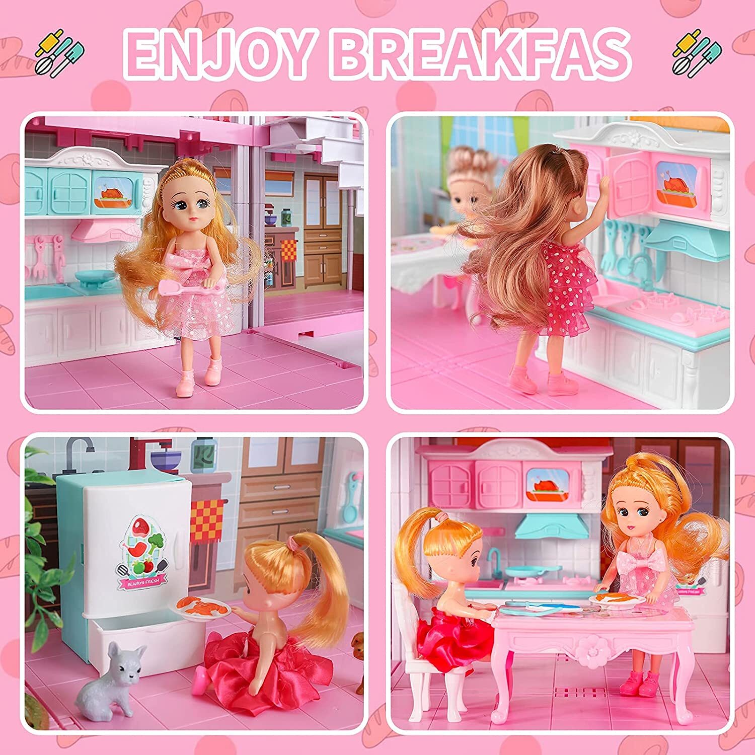 Barbie Dream House Size Dollhouse Furniture Girls Playhouse Play Fun Townhouse