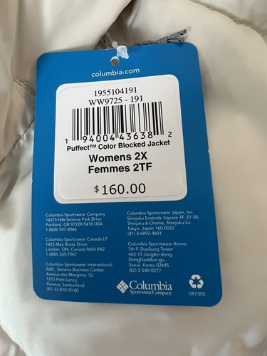 NWT Columbia Women's Puffect Color Blocked Jacket Cream Tan Black 2X MSRP $160 - Picture 6 of 6