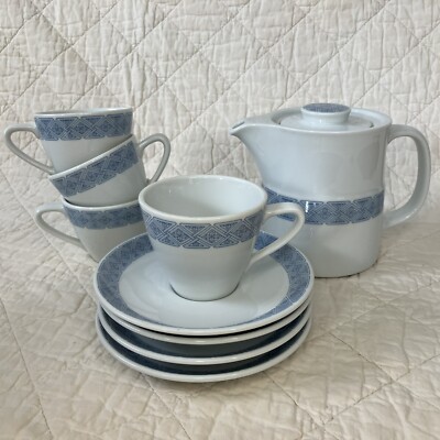 Contemporary By Noritake Danube Tea Set For Four White And Blue China Teapot