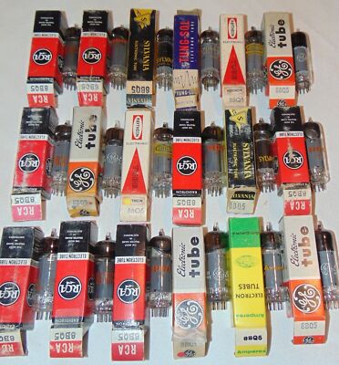 18 NOS NIB 8BQ5 XL84 TUBES TUNGSOL SYLVANIA RCA AMPEREX RAYTHEON SOME MATCH PAIR