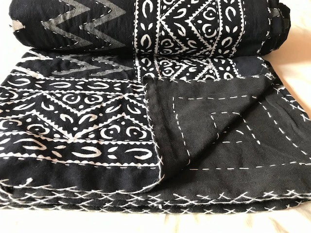 Colcha edredón Kantha beige doble hecha a mano india manta de algodón Gudari Foto 4 de 4