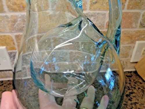 Vintage Wine or Sake Hand Blown Blue Glass Tilted Decanter with Ice Chamber - Picture 9 of 12