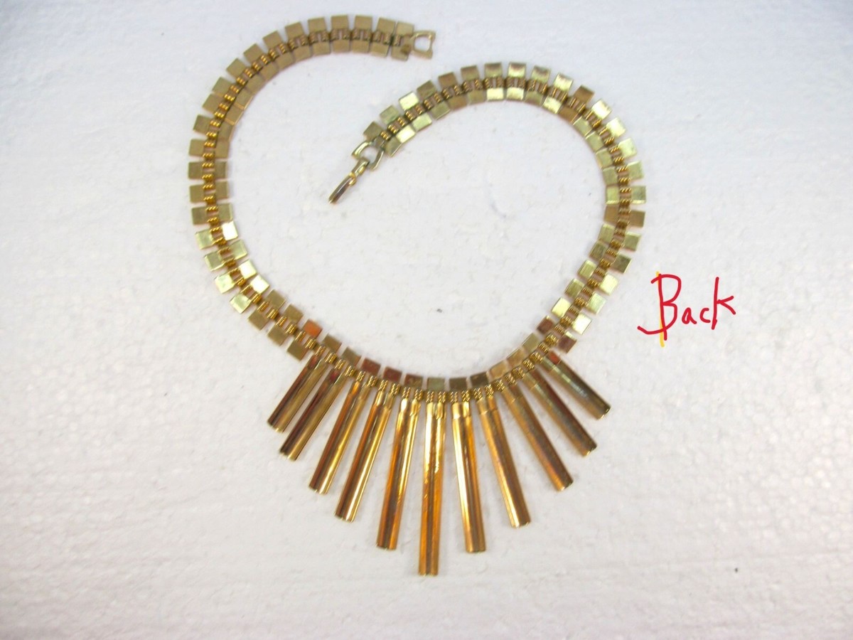 Gold Tone Metal Multi Bar Fringe Necklace View 5