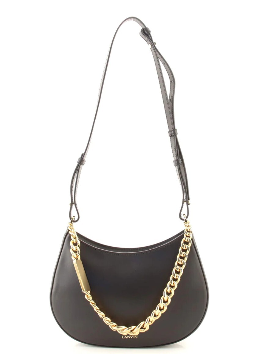 LANVIN Small Hobo Bag- Black Leather w/ Chain-Link Strap and LANVIN Small Hobo Bag- Black Leather w/ Chain-Link Strap and