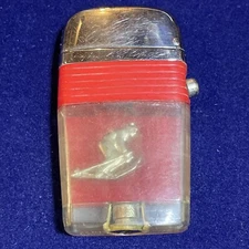 Vintage 1960s Scripto Vu Lighter with Skier Chrome and Red