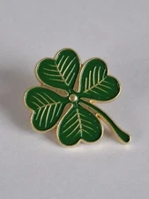 Cloverleaf Green Gold Pin Badge Brooch Lucky 4 Leaf Irish Shamrock In Pouch