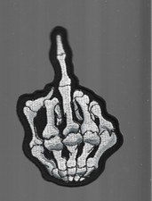New 2 1/2 x 4" Skull Biker Middle Finger Iron on Patch Free Ship
