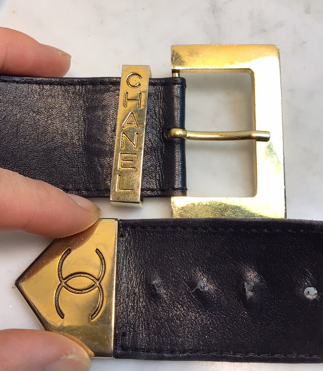 Vintage CHANEL Black Leather Waist Belt With Gold Tone  display picture 1