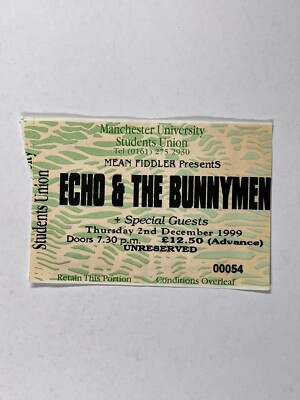 Echo & The Bunnymen Ticket Original The Mean Fiddler London 2nd December 1999