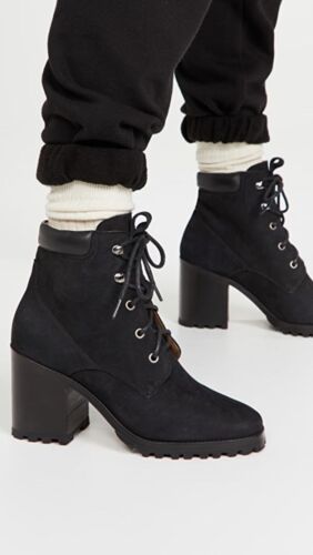 Rachel Comey Rollick Charcoal Black Napa Leather Lace up Hiking Boots Heels 10