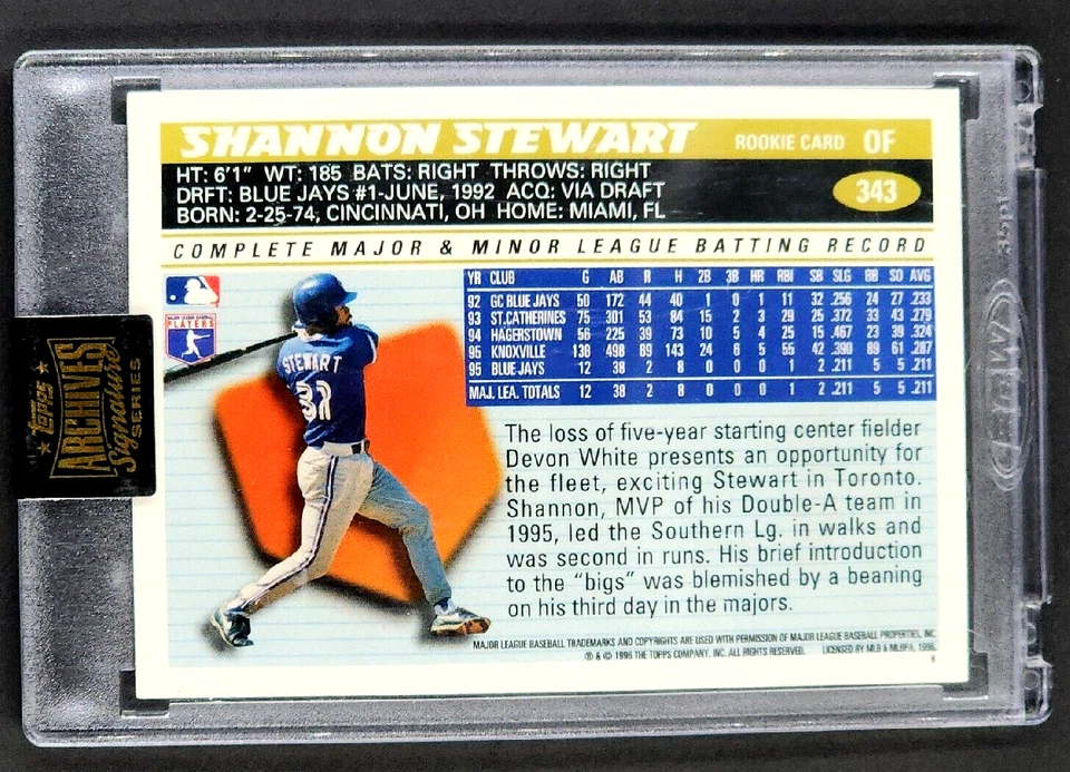 2022 Topps архивы подпись автограф 1996 выкуп #343 Шеннон Стюарт /99 - Изображение 2 из 4