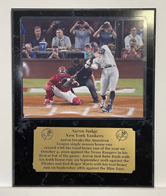 Aaron Judge 62nd Home Run 8x10 (Optional photo) plaque w engraved nameplate