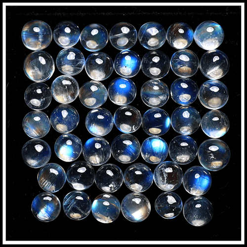 47 PC Madagascar Natural Rainbow Moonstone 5MM Round Cabochon Hi-Grade Gemstones - Picture 10 of 11