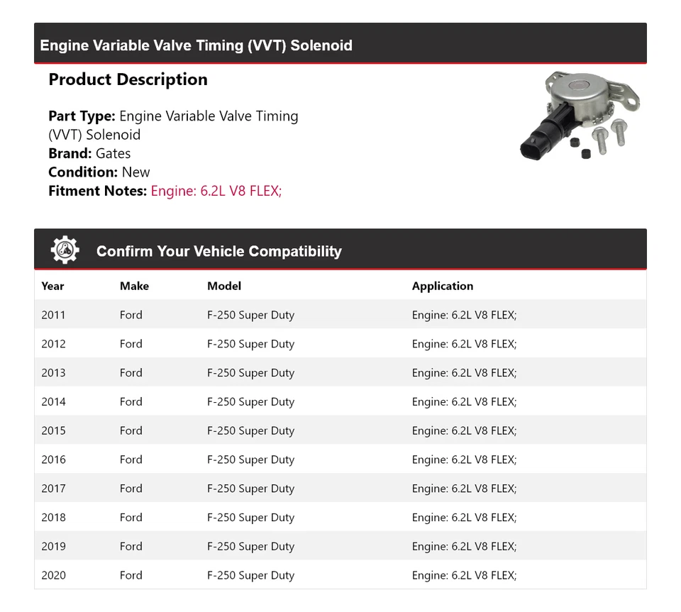 Para Ford F-250 Super Duty 2011-2020 motor V8 FLEX VVT puertas solenoides 2012 Foto 2 de 4