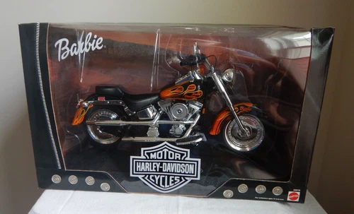 New ListingBarbie 2000 Fatboy Harley Davidson Motorcycle 29016 black w/orange flames NewNIB
