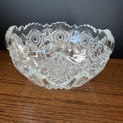 Vintage LE Smith Quintec Heritage Bowl 60s Lead Crystal Hobstar Original Tag