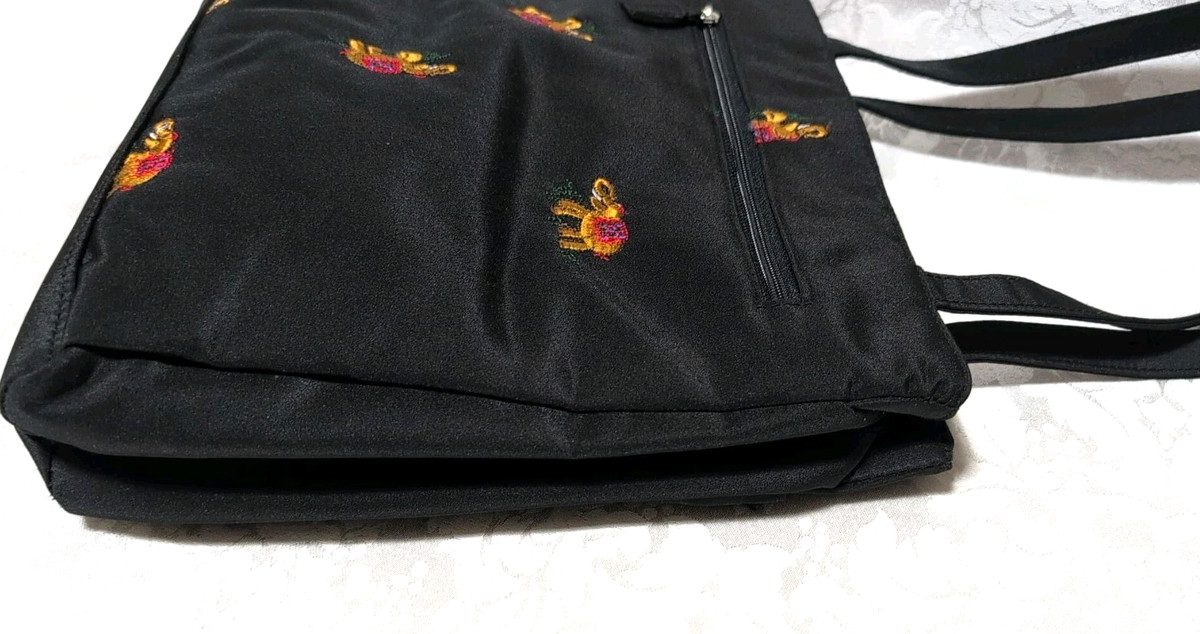 Black Embroidered Elephant Handbag Purse View 5