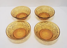 Set of 4 Indiana Glass Tiara Sandwich Pattern Amber Gold Berry Dessert Bowls