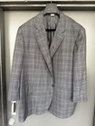 Kiton Napoli Light Gray 100% Cashmere Check Sportcoat 58US 68EU Italy Handmade