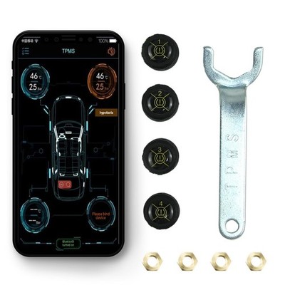 Tire Pressure Monitoring TPMS 4 External Sensors Real-Time Display iOS Android