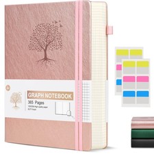 Ansopu Graph Paper Notebook Journal, 360 Numbered Pages Grid A4 Graph, Pink