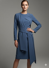 Architectural Blue Long Sleeve Asymmetrical Wrap Sheath Dress - Size 6