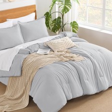 Light Grey Comforter King Size - 7 Pieces Gray Bed in a Bag King Bedding Comf...