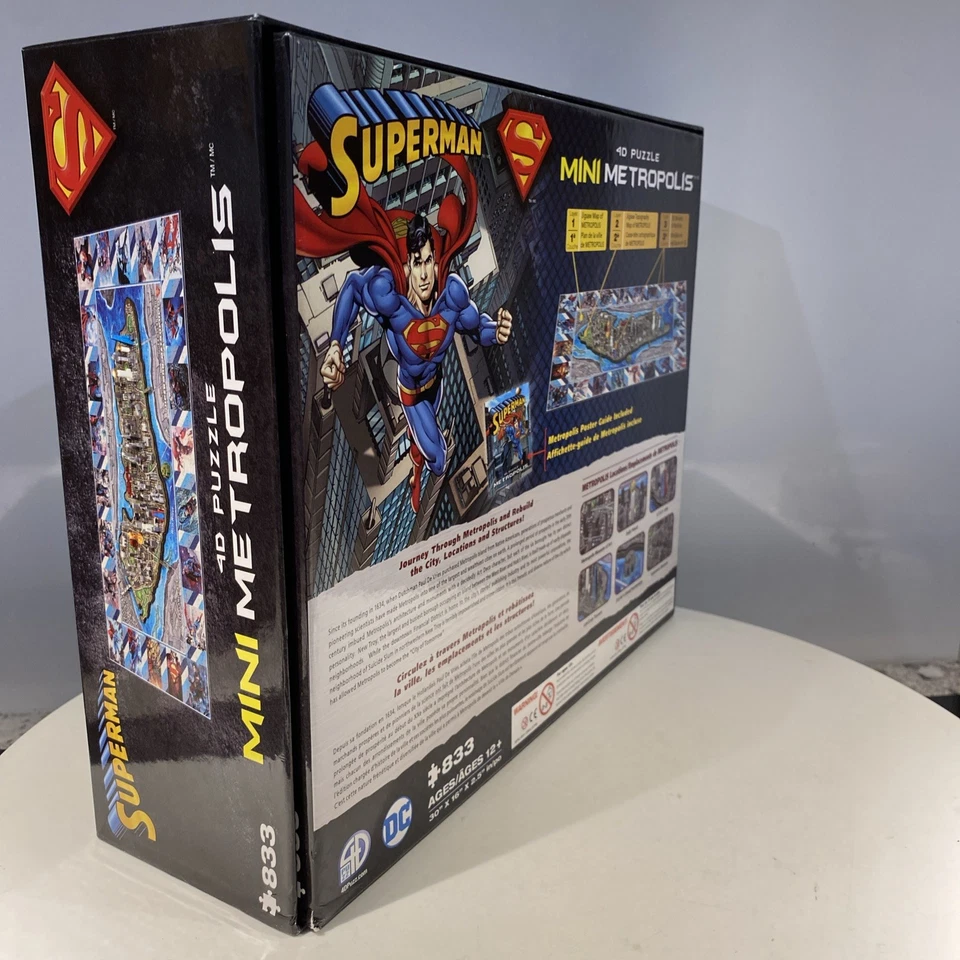 Superman 4D Puzzle Mini Metropolis 30in x 16in x 2.5in 833 Pieces Complete - Image 4 of 4