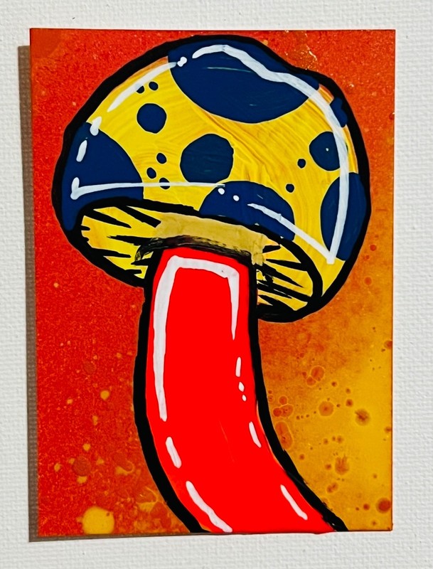 ACEO Original “ Mushroom #4 “ Colorful Trippy Shroom Psychedelic Spray Painting