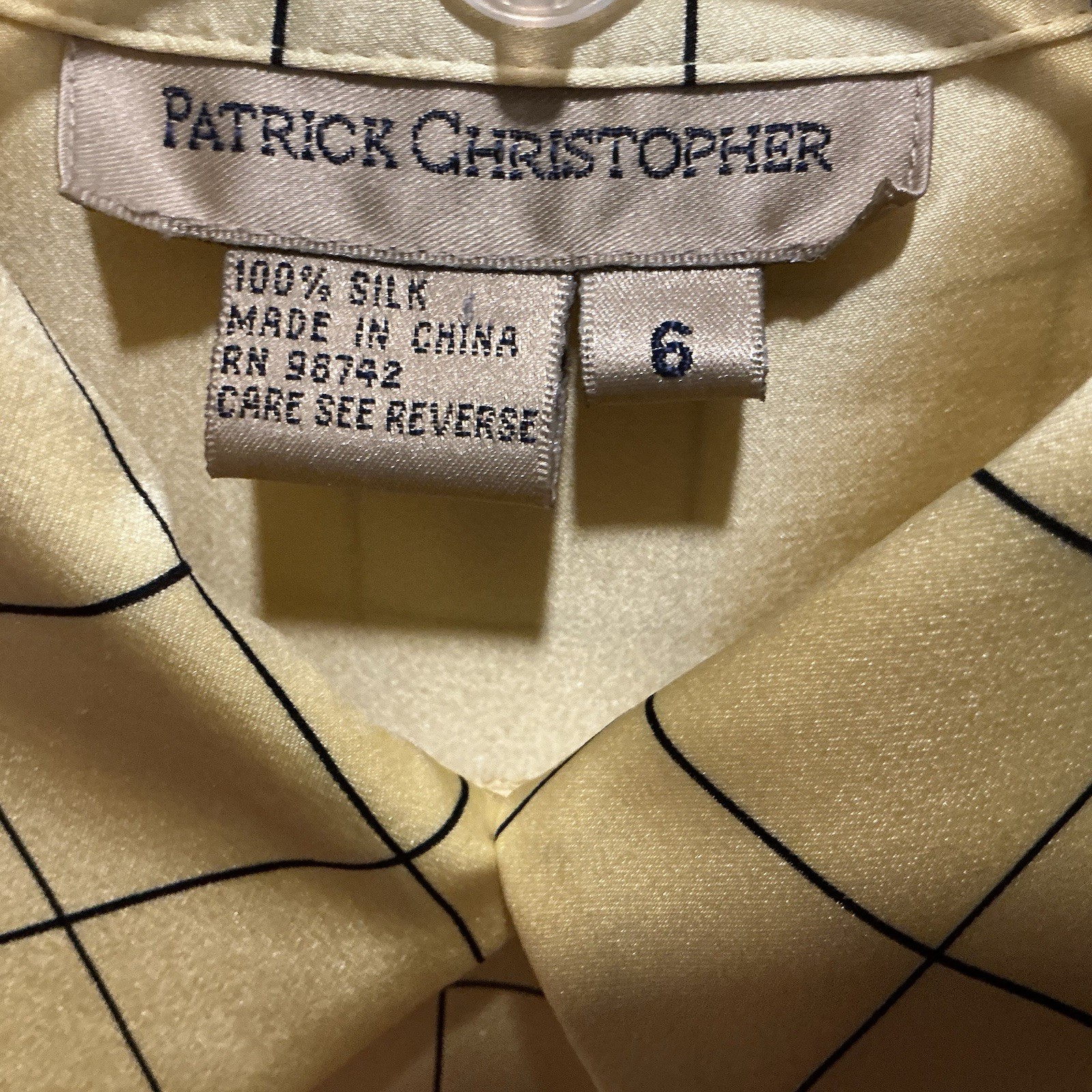 Patrick Christopher 100% Silk Button Up Shirt Yel… - image 7