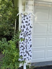 NWT Talbots Pretty white Black Lef Patterned Lined Halter MIDI Dress Pockets 22W