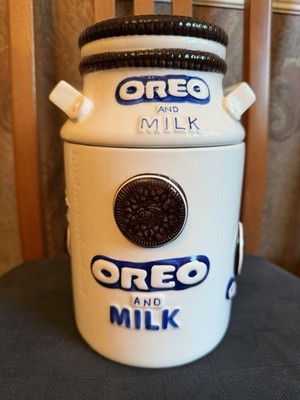 Vintage Oreo & Milk Can Cookie Treat Jar Jug Ceramic 3D Hand Painted 9.5''