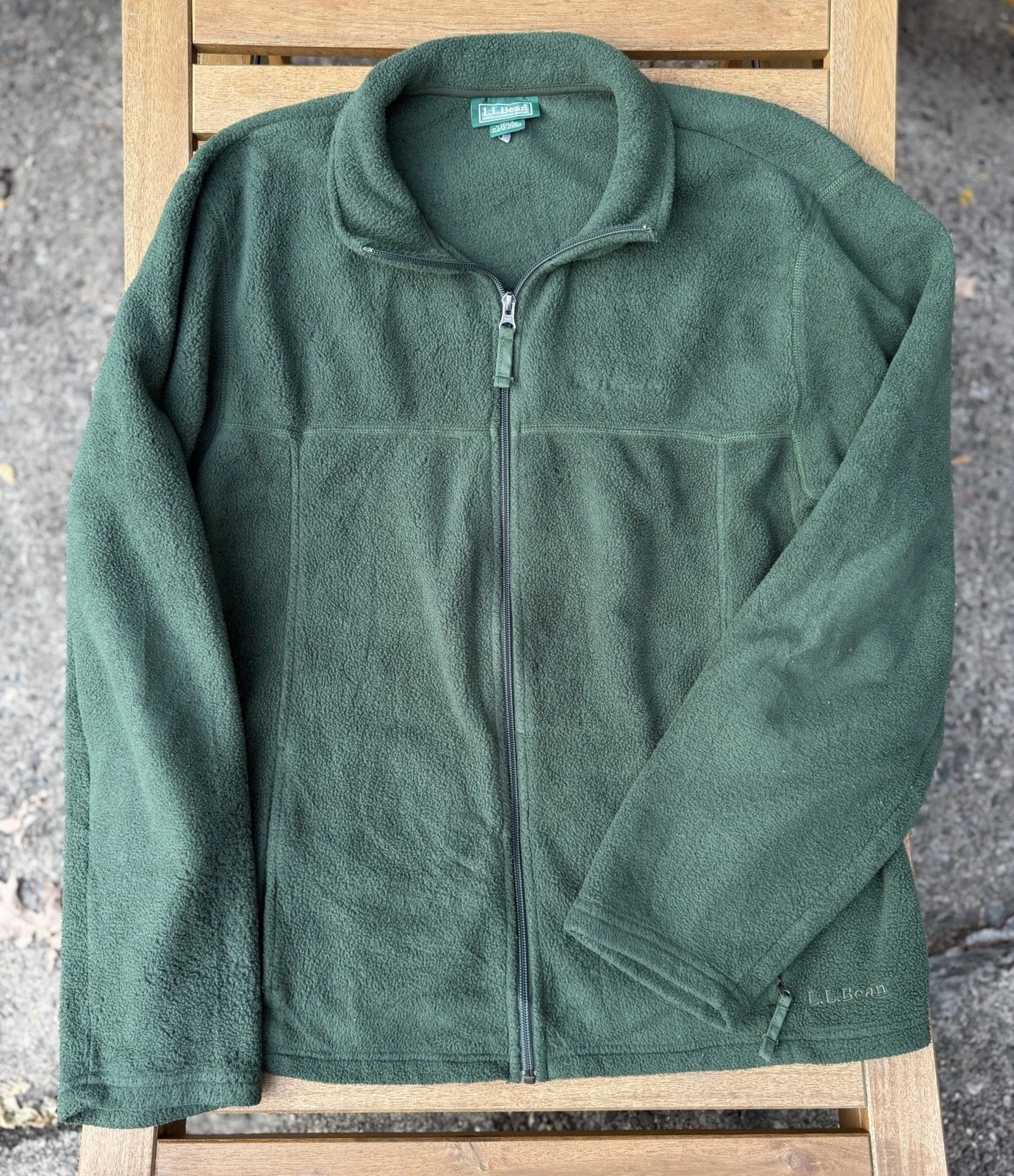 LL Bean Full Zip Fleece Jacket Mens L Forest Green Zip Pockets Outdoor Gorpcore - product detail image 1