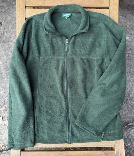 LL Bean Full Zip Fleece Jacket Mens L Forest Green Zip Pockets Outdoor Gorpcore - product listing photo