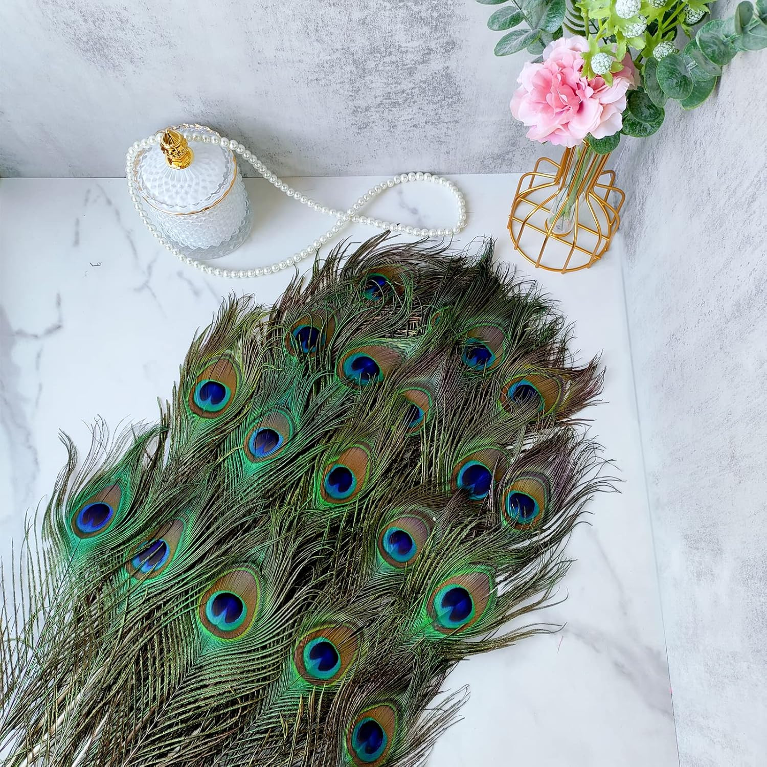 12Pcs Peacock Feather Natural in Bulk 10-12 Inch 25-30Cm for Craft Vase Wedding