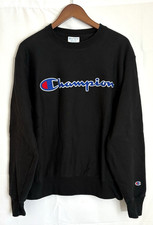 Champion Reverse Weave Men's Medium Black w/ Spellout Logo Crewneck Sweatshirt