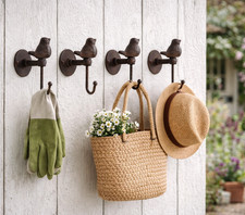CTW Vintage Songbird Wall Hooks Set of 4 Cast Iron Coat Hat Towel Rustic Decor