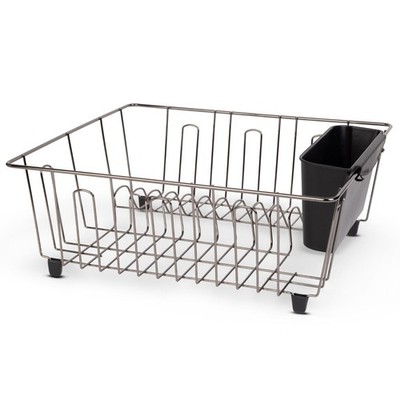 Mainstays Compact Dish Drainer Rack Chrome Black Kitchen Drying Tray