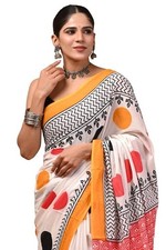 Cotton Saree for Women with Unstitched Blouse Piece, Lightweight mulmul sari