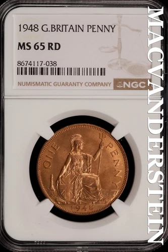 Great Britain: 1948 One Penny - NGC MS 65 RD - Brilliant Uncirculated  #SLi343