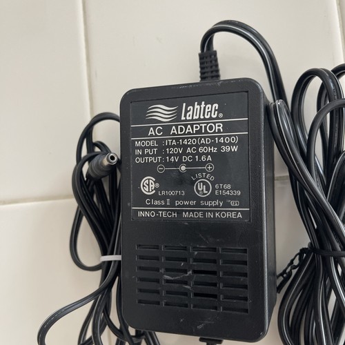 LABTEC AC Adaptor Model :ITA-1420(AD-1400) Input 120V AC 60Hz 39W Out14V DC 1.6A - Picture 2 of 3